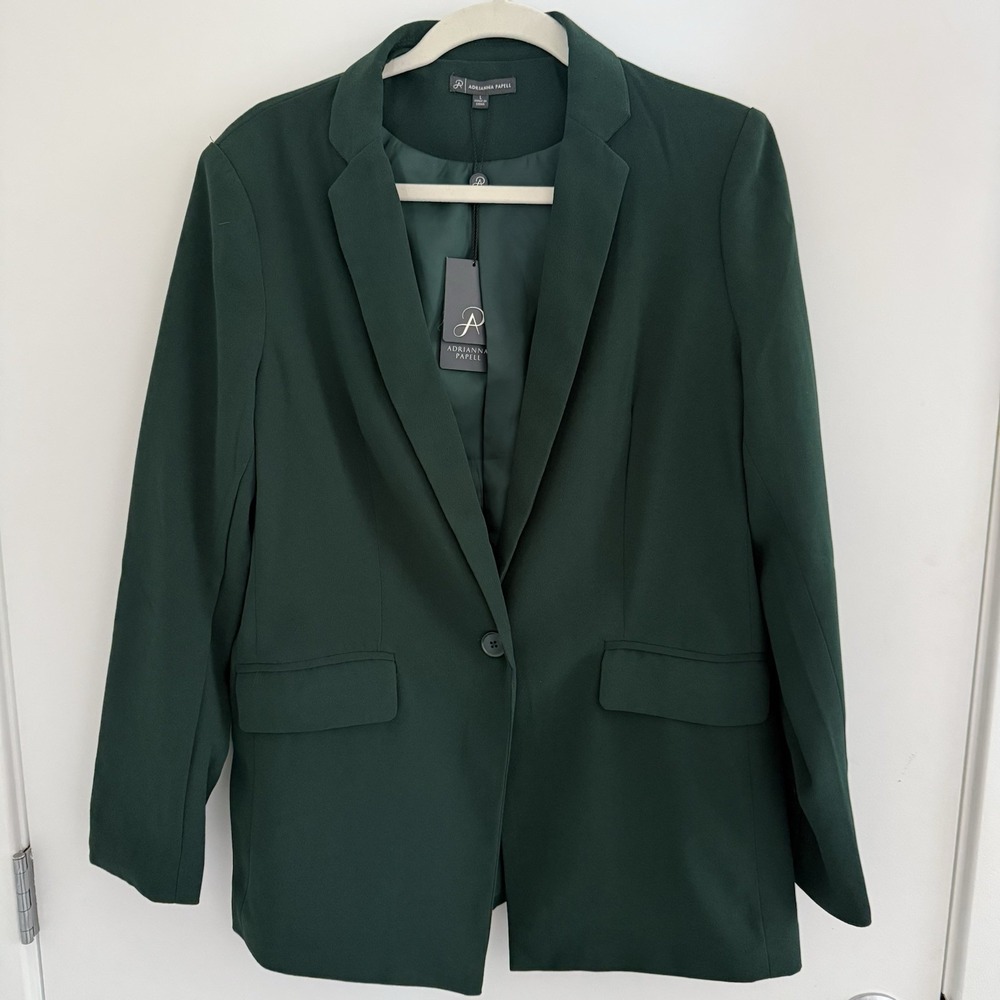NWT Adrianna Papell Womens Large Hunter Green Blazer Jacket 1 Button